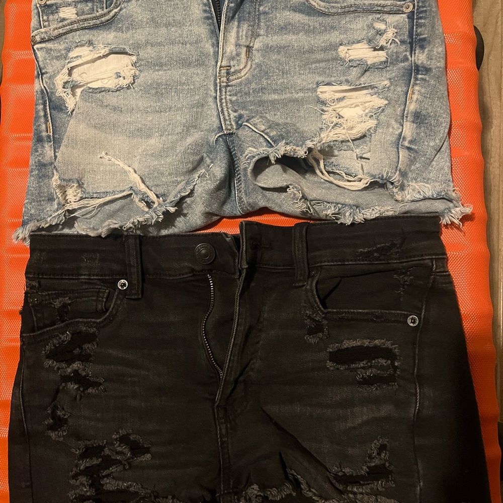 American Eagle Outfitters Distressed Blue and Black Jean Shorts